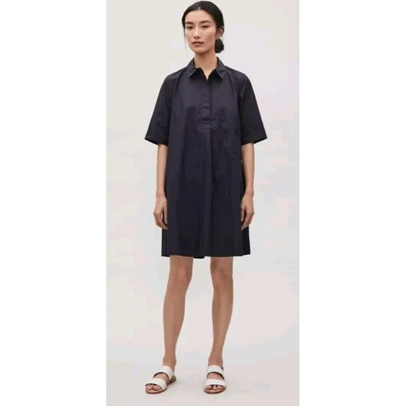 COS Dresses & Skirts - COS A-Lined Poplin Shirt Dress Navy Sz 6